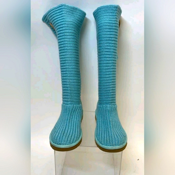 Ugg Women's Cardy Blue Knit Sweater Sock Boots - Size 8 - Picture 2 of 6